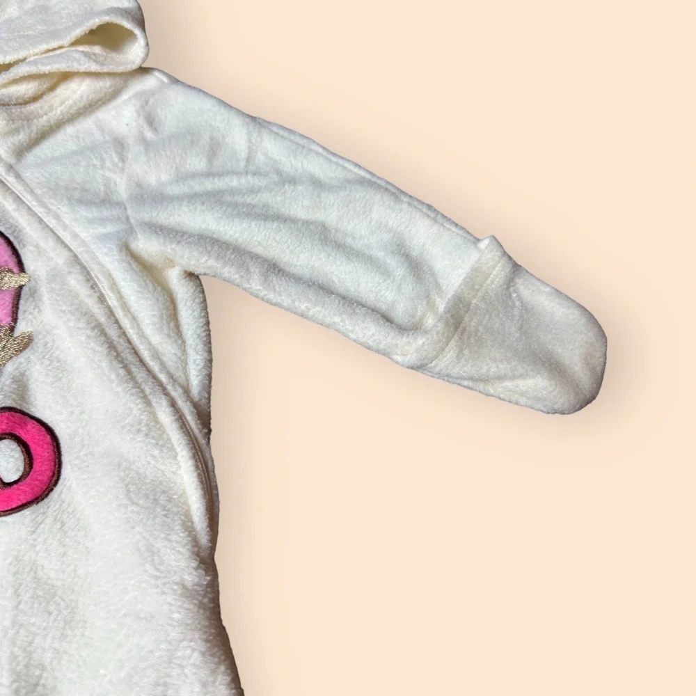 Baby Sesame Street I Love Elmo Cream Fleece Footie One Piece W/Hood Sz 3-6 Mon - Picture 3 of 9
